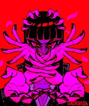 Rule 34 | 1girl, absurdres, artist name, black nails, blunt bangs, commentary, english commentary, extra arms, eyelashes, hana hana no mi, hands on own head, heneryque, highres, looking at viewer, nico robin, one piece, petals, red background, red eyes, simple background, solo, tears