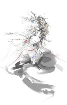 Rule 34 | 1girl, absurdres, bare shoulders, black choker, black hair, black robe, bow, chinese clothes, chinese commentary, chinese hairpin, choker, closed mouth, collarbone, commentary request, cropped torso, detached sleeves, dress, expressionless, eyelashes, gold necklace, hair bow, hair flowing over, hair ornament, hair rings, half updo, highres, infinity nikki, jewelry, jintianshigehaotianqine, lipstick, long hair, long sleeves, looking at viewer, makeup, multicolored hair, multiple hair bows, necklace, nikki (series), partially colored, purple dress, purple lips, robe, simple background, sleeves past wrists, solo, split-color hair, strapless, strapless dress, string, string around finger, string of fate, two-tone hair, very long hair, where wanxiang weaves life (infinity nikki), white background, white hair, wide sleeves