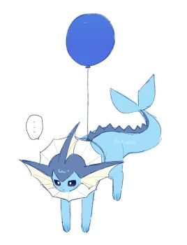 animal_focus balloon closed_mouth commentary fins floating gen_1_pokemon head_fins highres nintendo no_humans pokemon pokemon_(creature) pokemon_focus purple_eyes simple_background solo symbol-only_commentary vaporeon vli_sk22 white_background
