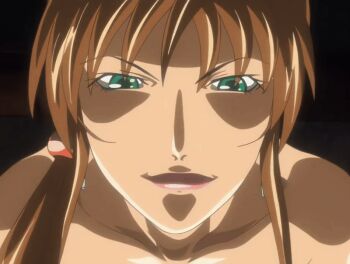 00s 2007 animated animated_gif anime_screenshot bible_black bible_black_new_testament bouncing_breasts breasts brown_hair cum cum_on_body cum_on_breasts cum_on_upper_body earrings green_eyes high_ponytail imari_kurumi jewelry large_breasts lipstick long_hair makeup nipples ponytail shin_bible_black side_ponytail smirk tagme