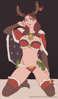 Rule 34 | 1girl, antlers, cape, christmas, dorothea arnault, fire emblem, fire emblem: three houses, horns, kalruna, kneeling, lingerie, nintendo, solo, thighhighs, underwear