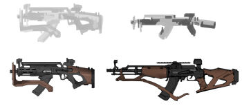assault_rifle from_side gun highres no_humans original rifle scope sketch submachine_gun trigger unfinished weapon weapon_focus weapon_focus white_background zhu_fun