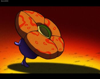 commentary_request from_side full_body gen_1_pokemon grass highres letterboxed nintendo no_humans outdoors pokemon pokemon_(anime) pokemon_(classic_anime) pokemon_(creature) pokemon_focus solo standing twilight vileplume yumori565969