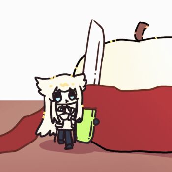 1girl :t animal_ears animated animated_gif apple arknights arknights:_endfield bird_ears bird_girl blue_eyes chinese_commentary closed_mouth commentary_request food fruit long_hair looping_animation losia perlica_(arknights) solo very_long_hair white_hair