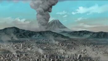 animated animated_gif anime_screenshot earthquake eruption highres smoke sound taiyou_no_mokushiroku volcano