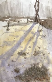 commentary_request day grass nature no_humans original outdoors painting_(medium) real_world_location scenery shadow snow tj_(tenjiku200) traditional_media tree watercolor_(medium) winter