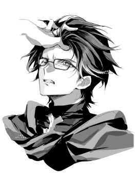 Rule 34 | 1boy, absurdres, artist name, chinese commentary, clenched teeth, commentary request, furrowed brow, glasses, grabbing another's hair, greyscale, grimace, highres, holding another's hair, honkai: star rail, honkai (series), looking at another, male focus, monochrome, one eye closed, short hair, simple background, solo focus, teeth, tnndgwg, upper body, welt yang