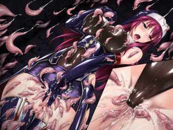 1girl ahegao bare_shoulders blush boots breasts cameltoe clitoral_stimulation corset covered_erect_nipples covered_navel cowboy_shot cross-section cum cum_on_body cum_on_clothes dutch_angle elbow_gloves fucked_silly game_cg gloves green_eyes highleg highleg_leotard impossible_clothes large_breasts latex latex_gloves latex_legwear leotard liese_heldebrand long_hair miniskirt multiple_views nengoku_no_liese nipple_stimulation nipple_tweak non-web_source nun official_art open_mouth panties purple_hair pussy_juice rindou_(radical_dream) rolling_eyes saliva see-through_clothes shiny_clothes skin_tight skirt slime_(substance) slug solo standing tears tentacle_sex tentacles tentacles_under_clothes thigh_boots thighhighs thighs through_clothes tongue underwear vaginal variant_set