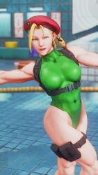 1girl 3d animated antenna_hair ass ass_focus ass_shake bare_shoulders blonde_hair blue_eyes braid breasts cammy_white covered_navel dancing gloves green_leotard hat highleg highleg_leotard highres huge_ass leg_up leotard long_hair low_angle medium_breasts paw_pose red_hat screencap shiny_clothes smile solo standing street_fighter street_fighter_v tagme thighs third-party_edit thong_leotard twin_braids very_long_hair video wide_hips
