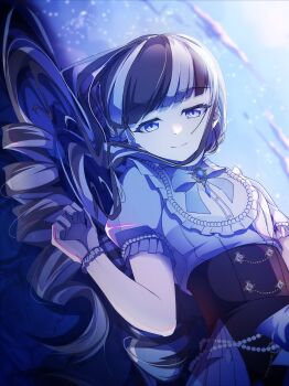 Rule 34 | 1girl, absurdres, bad anatomy, bad neck, bang dream!, black hair, brooch, commentary, drill hair, gloves, hair spread out, highres, jewelry, long hair, looking at viewer, lying, multicolored hair, nyubara reona, on back, ryo yanakasa, shirt, solo, twin drills, two-tone hair, white gloves, white hair, white shirt