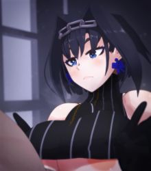 1boy 1girl adunba_rell animated bare_shoulders black_hair blue_eyes blush bouncing_breasts breasts cum cum_in_clothes cum_in_mouth cum_on_hair cum_through_clothes earrings ejaculation_between_breasts fellatio gloves heavy_breathing hetero highres hololive hololive_english huge_breasts jewelry licking licking_penis moaning oral ouro_kronii paizuri paizuri_under_clothes parted_bangs penis rewinding skello sound time_manipulation underboob video virtual_youtuber zerodiamonds_(voice_actor)