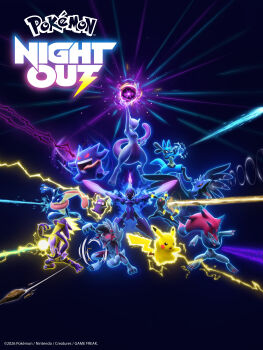 2026 3d :o attack ceruledge claws copyright_name corviknight dated electricity energy_ball energy_beam full_body gen_1_pokemon gen_2_pokemon gen_4_pokemon gen_5_pokemon gen_6_pokemon gen_8_pokemon gengar glowing glowing_eyes greninja jumping legendary_pokemon looking_ahead lucario lycanroc lycanroc_(dusk) mewtwo morpeko morpeko_(hangry) nintendo no_humans official_art pikachu pokemon pokemon_(creature) sharp_teeth simple_background tail teeth toxtricity toxtricity_(amped) umbreon wings zoroark