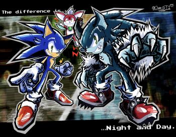 candy chip_(sonic) chocolate chocolate_bar claws clenched_hand fairy_wings food furry furry_male gloves green_eyes grey_outline highres male_focus outline over_st1 signature sonic_(series) sonic_the_hedgehog sonic_the_werehog sonic_unleashed star_(symbol) teeth white_gloves wings