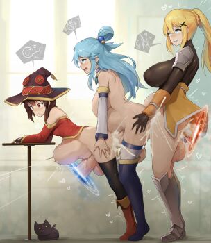 3futa aqua_(konosuba) armor ass ass_grab bandaged_leg bandages bare_shoulders bent_over black_gloves black_legwear blonde_hair blue_eyes blue_hair blush boots bottomless breasts brown_hair cat chomusuke cum cum_inflation darkness_(konosuba) detached_sleeves doggystyle dress excessive_cum fff_threesome_with_futa_(temporary) fingerless_gloves from_side full_body futa_with_futa futanari gloves group_sex hat heart highres huge_penis huge_testicles impregnation inflation kono_subarashii_sekai_ni_shukufuku_wo! large_breasts large_insertion large_testicles long_hair love_train lucky_pierre megumin motion_blur multiple_futa nipples nude open_mouth orgasm penis portal_(object) portal_sex recursion red_dress red_eyes sex sex_from_behind short_hair_with_long_locks sinensian single_thighhigh small_breasts smile spoken_heart stomach_bulge table testicles thigh_boots thighhighs threesome uncensored white_legwear witch_hat