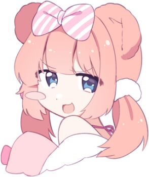 1girl animal_ears blue_eyes blush_stickers bow chromu hair_bow indie_virtual_youtuber looking_at_viewer lowres open_mouth pink_hair smile solo transparent_background twintails virtual_youtuber