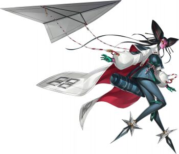 Rule 34 | 1girl, artist request, black hair, black sclera, chiyome (persona), colored sclera, colored skin, full body, gloves, green gloves, highres, kite, kouhaku nawa, official art, persona, persona (summon), persona 5, persona 5: the phantom x, pink skin, rope, sash, shimenawa, solo, third-party source, transparent background, yellow eyes