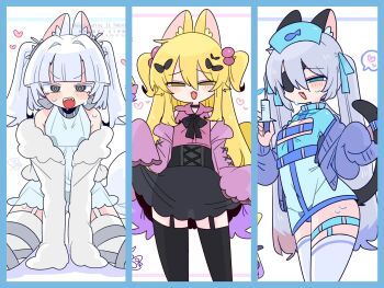 3boys @_@ animal_ear_fluff animal_ears arms_between_legs aroused asymmetrical_legwear bare_shoulders beads black_bow black_bowtie black_bra black_choker black_corset black_panties black_skirt black_tail black_thighhighs blonde_hair blue_border blue_bow blue_cardigan blue_eyes blue_hair blue_hat blue_shirt blunt_bangs blush border bow bowtie bra bulge cardigan cat_boy cat_ears cat_tail choker cleavage_cutout clothes_grab clothing_cutout collar collarbone collared_shirt colored_tips commentary_request corset cowboy_shot crossdressing crossdressing_(mtf) double-parted_bangs dress drooling eve_(op_na_yarou) eyepatch fangs fish flipped_hair frilled_shirt_collar frills fur-trimmed_jacket fur_trim garter_straps grey_bow grey_collar grey_eyes grey_thighhighs hair_beads hair_between_eyes hair_bow hair_intakes hair_ornament hair_tie hand_up hands_up hat heart highres holding holding_syringe jacket kapela_(op_na_yarou) kneeling large_syringe legs_apart legs_together long_hair long_sleeves looking_at_viewer medium_hair microdress microskirt multicolored_hair multicolored_thighhighs multiple_boys multiple_hair_bows narrowed_eyes no_nose notched_ear nurse nurse_cap off_shoulder one_eye_covered op_na_yarou open_cardigan open_clothes open_jacket open_mouth original oversized_object panties pink_jacket pink_shirt purple_hair quad_tails raised_inner_eyebrows red_hair rigel_(op_na_yarou) see-through_clothes see-through_dress see-through_skirt shirt sidelocks simple_background skirt sleeveless sleeveless_dress sleeveless_shirt sleeves_past_fingers sleeves_past_wrists speech_bubble spoken_heart standing straight_hair sweat syringe tail teeth thigh_strap thighhighs thighs trap two-tone_hair two-tone_thighhighs two_side_up underwear uneven_legwear v-shaped_eyebrows very_long_hair white_background white_dress white_hair white_jacket white_thighhighs yellow_eyes