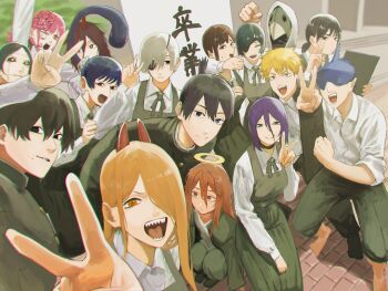6+boys 6+girls angel angel_devil_(chainsaw_man) bandage_over_one_eye beam_(chainsaw_man) black_eyes black_hair blonde_hair blue_eyes brain brown_eyes brown_hair chainsaw_man closed_mouth commentary_request cosmo_(chainsaw_man) demon demon_horns denji_(chainsaw_man) exposed_brain green_eyes halo hayakawa_aki higashiyama_kobeni highres himeno_(chainsaw_man) horns long_(chainsaw_man) mask mature_female mitaka_asa msms1912718 multiple_boys multiple_girls open_mouth pingtsi_(chainsaw_man) power_(chainsaw_man) quanxi's_group_(chainsaw_man) quanxi_(chainsaw_man) red_eyes reze_(chainsaw_man) shark sharp_teeth short_hair stitched_face stitched_mouth stitches teeth tsugihagi_(chainsaw_man) violence_fiend_(chainsaw_man) white_hair yellow_eyes yellow_halo yoshida_hirofumi