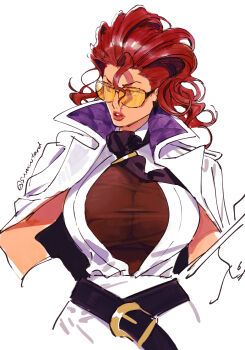 1girl artist_name breasts capcom crimson_viper female_focus highres large_breasts long_hair red_hair solo street_fighter street_fighter_6 sumustard