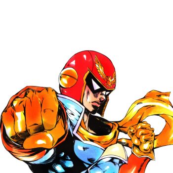 1boy araki_hirohiko_(style) artbycale blue_jacket captain_falcon clenched_hands closed_mouth f-zero gloves helmet highres jacket lips long_sleeves male_focus nintendo nose orange_gloves orange_scarf scarf simple_background solo upper_body white_background