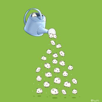 animal animal_focus artist_name commentary_request green_background hamster no_humans original simple_background upiupisyo watering_can