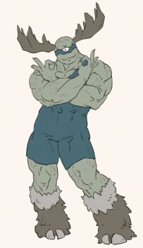 Rule 34 | 1boy, antlers, armor, artist request, cyclops, full body, ganman, horns, kinnikuman, looking at viewer, no humans, one-eyed, smile, white background, wrestling outfit