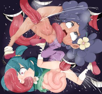 2girls 6+others afro_puffs all_the_way_through anilingus anus aqua_hair arms_behind_back blush clothes_lift constricted_pupils crying crying_with_eyes_open cunnilingus dark-skinned_female dark_skin deep_penetration dot_nose dress dress_lift eyebrows_hidden_by_hair female_ejaculation flat_chest full_body gen_1_pokemon gengar green_dress grey_eyes hands_up hilary_(pokemon) interspecies loli looking_afar medium_hair multicolored_shoes multiple_girls multiple_others naked_shirt navel nintendo no_bra no_panties open_mouth oral pafiiroru pokemon pokemon_(anime) pokemon_(creature) pokephilia poketoon purple_hair purple_shirt pussy pussy_juice rape red_eyes red_shoes restrained rolling_eyes scared shirt shoes sleeves_past_fingers sleeves_past_wrists socks spread_legs stomach_bulge tears tentacles tongue twintails two-tone_shoes uncensored variant_set vashti_(pokemon) white_shoes white_socks