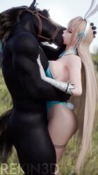 1boy 1girl 3d animal_ears animated asuna_(blue_archive) asuna_(bunny)_(blue_archive) bestiality blonde_hair blue_archive brown_pantyhose closed_eyes detached_collar eroharumeiji french_kiss furry furry_male furry_with_non-furry gloves highres horse horse_boy interspecies kiss long_hair pantyhose playboy_bunny pumping rabbit_ears rabbit_tail rekin3d sex sound standing standing_missionary standing_sex thighband_pantyhose tongue vaginal video white_gloves zorak_the_evil