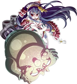 &gt;:o 1girl :o akaneya black_hair breasts cleavage detached_sleeves female_focus hair_ornament large_breasts long_hair looking_at_viewer morioka_(oshiro_project) official_art oshiro_project:re outstretched_hand pantyhose red_eyes shachihoko solo thick_eyebrows transparent_background v-shaped_eyebrows very_long_hair white_pantyhose