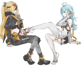1futa 1girl ahoge arm_at_side backless_outfit bare_shoulders black_boots black_gloves black_jacket black_mask blindfold_mask blonde_hair blue_eyes blue_hair boots braid breasts camouflage camouflage_jacket camouflage_pants chest_belt closed_mouth clothed_sex clothing_cutout covered_eyes criss-cross_straps cropped_jacket elbow_gloves erection eye_mask feet fingerless_gloves fingernails footjob footjob_with_legwear from_side full_body futa_with_female futanari gloves grey_gloves grey_pants grey_pantyhose guided_footjob hair_behind_ear hair_ornament hair_ribbon holding_another&#039;s_foot invisible_chair jacket juliet_sleeves leg_cutout leg_up light_smile long_hair long_sleeves looking_at_another mask mecha_pilot_suit medium_penis midriff mole mole_on_shoulder multiple_moles navel pants pantyhose pelvic_curtain penis ponytail pouch profile puffy_sleeves rekka ribbon seed_(zenless_zone_zero) sharp_fingernails side_slit sideboob simple_background single_braid single_sidelock sitting stirrup_legwear sweatdrop thigh_cutout tight_clothes tight_pants toeless_legwear toes triangle triangle_hair_ornament trigger_(zenless_zone_zero) tucking_hair uncensored very_long_hair white_background white_ribbon zenless_zone_zero