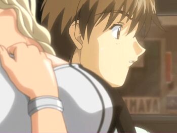 00s 1boy 1girl ane_to_boin animated animated_gif blonde_hair blush bouncing_breasts breasts car car_interior clothes_pull covered_erect_nipples dress_pull hanamaru_tokiko huge_breasts motor_vehicle nipples seatbelt surprised tan tanline techarts undressing