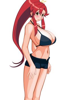 absurdres bikini bra breasts flying_tree_frog highres huge_breasts midriff navel red_hair short_pants swimsuit tengen_toppa_gurren_lagann underwear yoko_littner