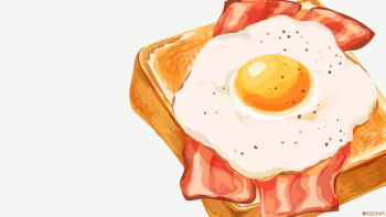 artist_name bacon bread bread_slice commentary_request food food_focus fried_egg highres no_humans original rizu_(rizunm) simple_background toast white_background