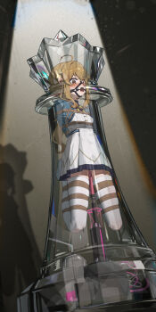 absurdres ahoge arms_behind_back bdsm bondage bound breasts brown_eyes brown_hair dildo dress frogtie gag gag_harness gagged highres long_hair looking_down monica_everett object_insertion pussy_juice restrained ring_gag sex_machine sex_toy shibari shibari_over_clothes silent_witch skindentation small_breasts thighhighs vaginal vaginal_object_insertion white_thighhighs xiongmao zettai_ryouiki