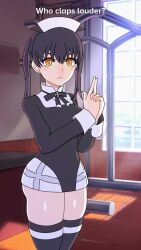 2girls 3d :3 amplected animated ass ass_clapping ass_shake black_hair black_jacket black_shirt blue_eyes bouncing_ass bouncing_breasts breasts cleavage dark-skinned_female dark_skin dress en'en_no_shouboutai finger_gun hair_between_eyes hibana_(enen_no_shouboutai) highres jacket large_breasts legs_together long_hair multiple_girls orange_eyes pink_hair pointing shirt skirt smile sound tagme tamaki_kotatsu thick_thighs thighs twintails unusual_pupils video white_dress white_skirt