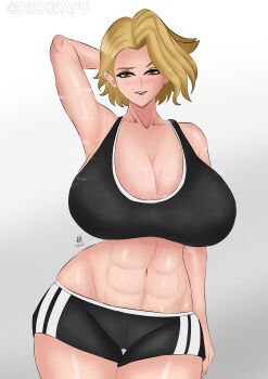 1girl blonde_hair breasts huge_breasts muscular muscular_female sazanami_kuina tougen_anki