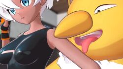 1boy 1girl 3d animated bea_(pokemon) blank_eyes blank_stare blue_eyes bodysuit bouncing_breasts breasts covered_erect_nipples covered_navel dark-skinned_female dark_skin fantasytimex gen_1_pokemon gloves grabbing_another&#039;s_breast grabbing_from_behind groping hetero hypno hypnosis interspecies licking licking_another&#039;s_arm medium_breasts mind_control molestation nintendo open_mouth pokemon pokemon_swsh pokephilia single_glove tagme tongue video white_hair