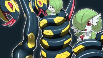 1girl ^_^ black_background black_eyes blush bob_cut breasts bright_pupils bulge clenched_teeth closed_eyes collarbone colored_sclera colored_skin constriction drooling fangs female_focus forked_tongue gardevoir gen_3_pokemon green_hair green_skin hair_over_one_eye highres medium_breasts multicolored_skin multiple_views nintendo nkgw one_eye_covered open_mouth outline pokemon pokemon_(creature) predator_and_prey red_eyes red_sclera saliva sequential seviper shiny_skin short_hair simple_background snake stomach_bulge sweat teeth tongue tongue_out two-tone_skin vore white_outline white_pupils white_skin