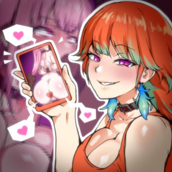 1500sumire 1boy 2girls blush breasts censored dark-skinned_male dark_skin hetero hololive hololive_english mori_calliope multiple_girls netorare orange_hair penis pink_hair purple_eyes smile takanashi_kiara virtual_youtuber