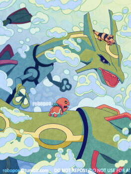 artist_name cloud english_text gen_3_pokemon gen_5_pokemon highres legendary_pokemon nintendo no_humans open_mouth pokemon pokemon_(creature) pokemon_mystery_dungeon rayquaza robopoh sandile trapinch watermark