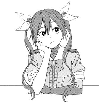 1girl bow bowtie elbow_gloves gloves greyscale hand_on_own_face hieda_(hiedanoaqn) kantai_collection military_uniform monochrome single_elbow_glove solo tone_(kancolle) twintails upper_body