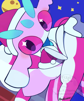 clothed_pokemon commentary_request full_moon gen_7_pokemon hat highres looking_at_viewer lurantis moon mosseso_sefu nintendo pokemon pokemon_(creature) pokemon_focus red_hat santa_costume santa_hat solo watermark