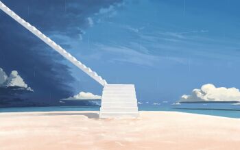 absurdres beach cloud cloudy_sky day feitu233 highres horizon no_humans original scenery shadow shore sky stairs surreal weirdcore
