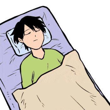 1boy animal animated animated_gif artist_self-insert black_hair blanket cat comic commentary_request from_above futon in_the_face kounoike_tsuyoshi lowres original ponta_(kounoike_tsuyoshi) shirt simple_background surprised translation_request under_covers white_background