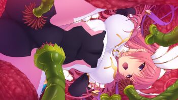 1girl blush bodysuit breasts en_ciel_rena en_ciel_rena_(aegis) game_cg kourin_tenshi_en_ciel_rena large_breasts large_variant_set long_hair magical_girl non-web_source official_art open_mouth pink_hair purple_eyes restrained saitou_natsuki skin_tight slime_(substance) solo spread_legs suhamaya tentacle_pit tentacles tomoe_rena variant_set