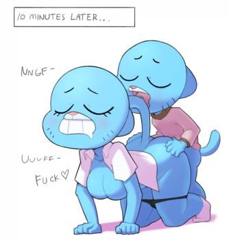 1boy 1girl age_difference all_fours animal_ears animal_hands ass black_panties blush breasts bug cat_ears cat_tail closed_eyes commentary doggystyle english_commentary english_text furry furry_with_furry gumball_watterson heart hetero highres incest legs medium_breasts mother_and_son nicole_watterson open_mouth panties panties_around_leg profanity sex sex_from_behind shadow shota simple_background socks ta777371 tail the_amazing_world_of_gumball tongue tongue_out uncensored underwear vaginal white_background white_socks