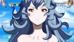 2girls 3d animal_ears animated beach blue_hair bow breasts brown_hair erune ferry_(granblue_fantasy) fighting granblue_fantasy granblue_fantasy_versus:_rising highres metera_(granblue_fantasy) multiple_girls nipples nude nude_filter nude_mod outdoors sound tagme third-party_edit video weapon whip