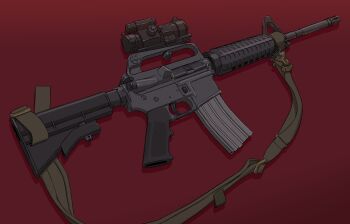 assault_rifle colt_commando gun gun_sling highres hitsuji_(hitsujigoods) no_humans original rifle scope still_life trigger weapon weapon_focus
