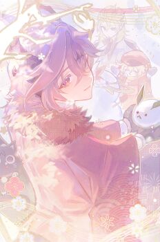 Rule 34 | 1girl, 2boys, absurdres, albedo (genshin impact), black gloves, blonde hair, diamond-shaped pupils, diamond (shape), dragon boy, dragon horns, durin (genshin impact), fur trim, genshin impact, gloves, highres, holding, holding snowball, horns, klee (genshin impact), muimi575, multicolored eyes, multiple boys, purple hair, scaramouche (cat) (genshin impact), scaramouche (genshin impact), snow, snowball, snowman, symbol-shaped pupils, winter, winter clothes