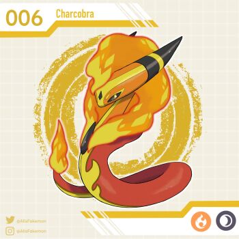alisfakemon artist_name fakemon fire flame-tipped_tail full_body highres instagram_logo instagram_username nintendo no_humans original pokemon pokemon_(creature) snake solo tail twitter_logo twitter_username